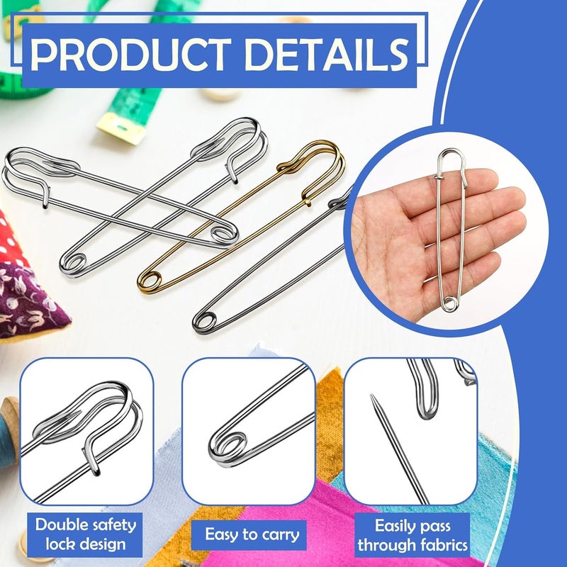 Ftyiwu Large Safety Pins, 30 Pack Heavy Duty Safety Pins 3 Inch, Stainless Steel Safety Pin for Clothes, Blankets, Laundry, Leather Canvas, DIY Crafts (Gun Black, Silver, Bronze) - Image 3